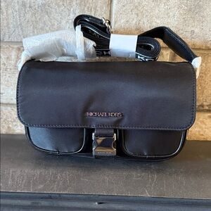 NWT Michael Kors KHAI Nylon Black Flap Crossbody Bag
